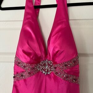 Elegant Pink Halter Dress with Rhinestone Detail